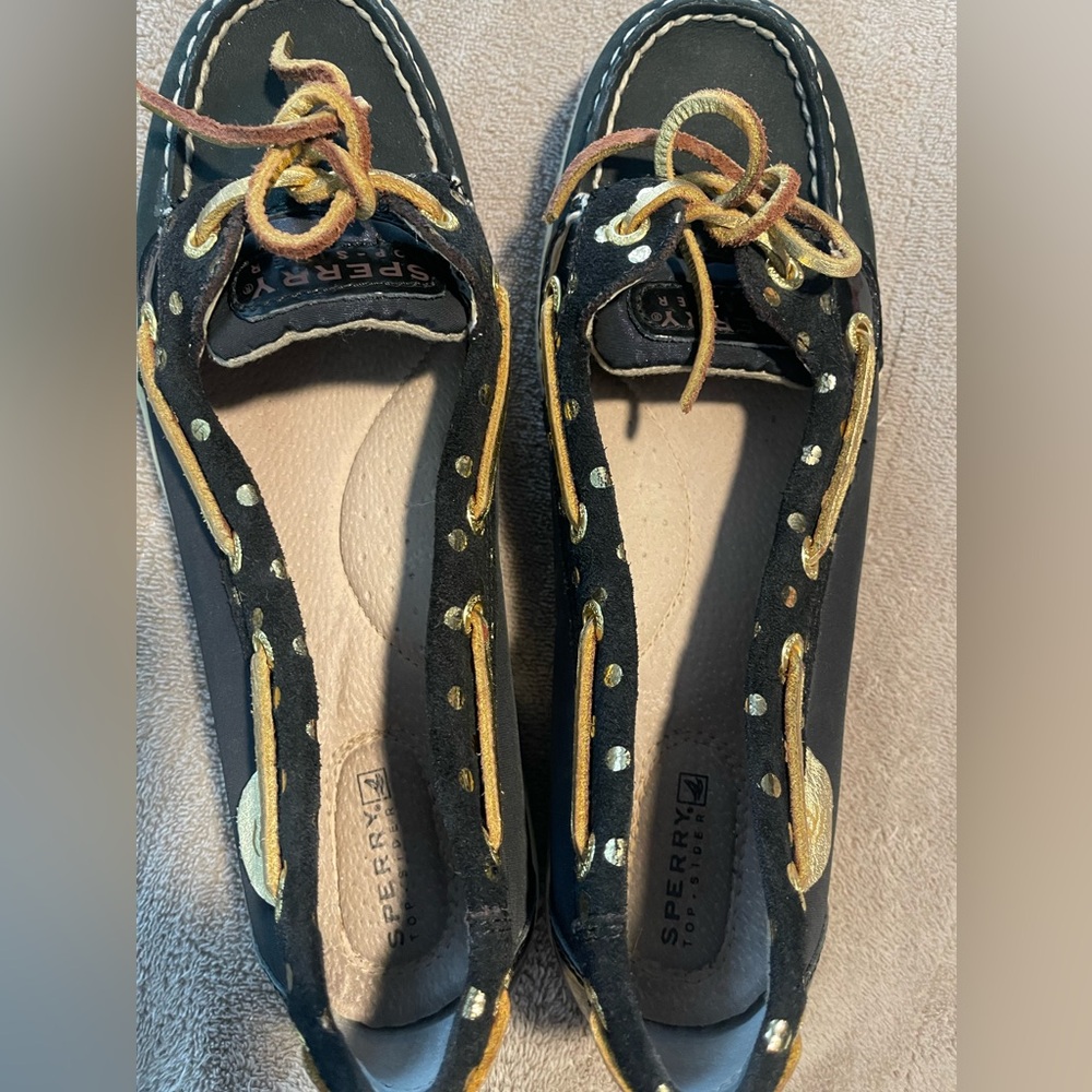 Sperry womens navy/ gold polka dot - size 8.5